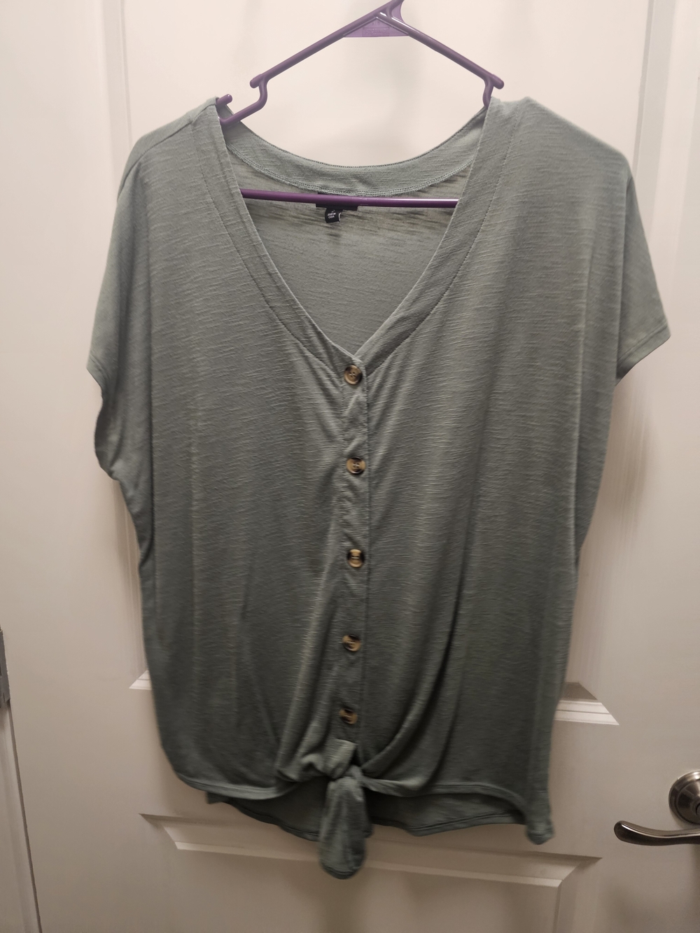 torrid Sage Green Button-Front Tie Hem Top